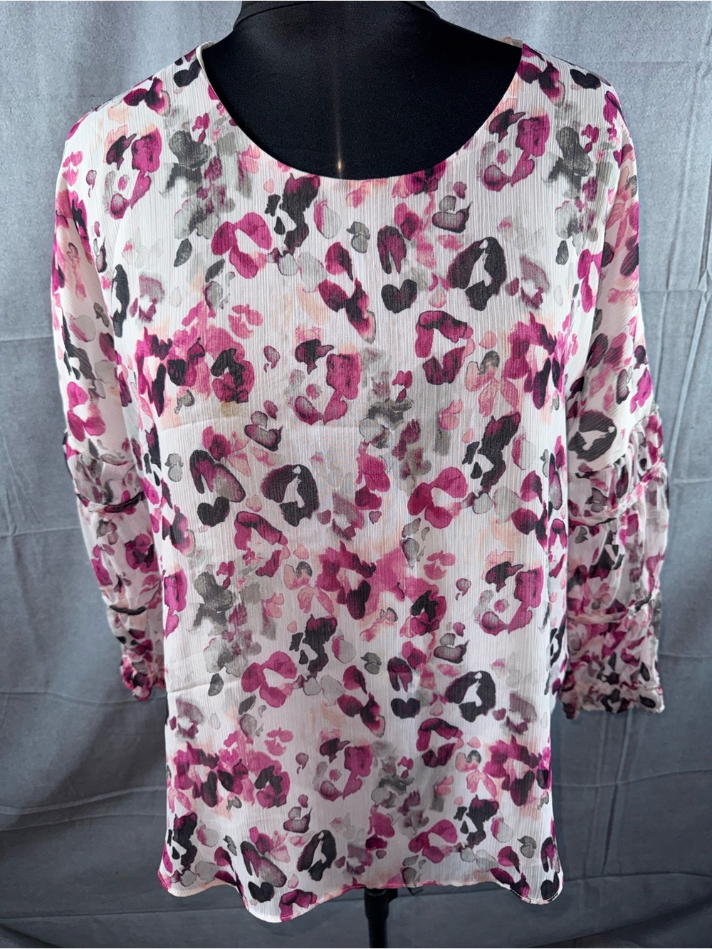2674-Cato White Pink Floral Print Long Sleeve Blouse